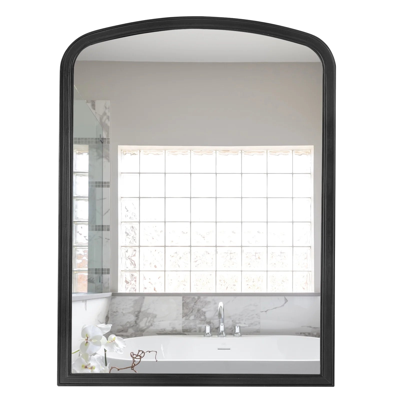 WallBeyond Wood Frame Rustic Arched Wall Mirror for Bathroom or Living Room Wall Decor, 24" �� 36", Natural Wood