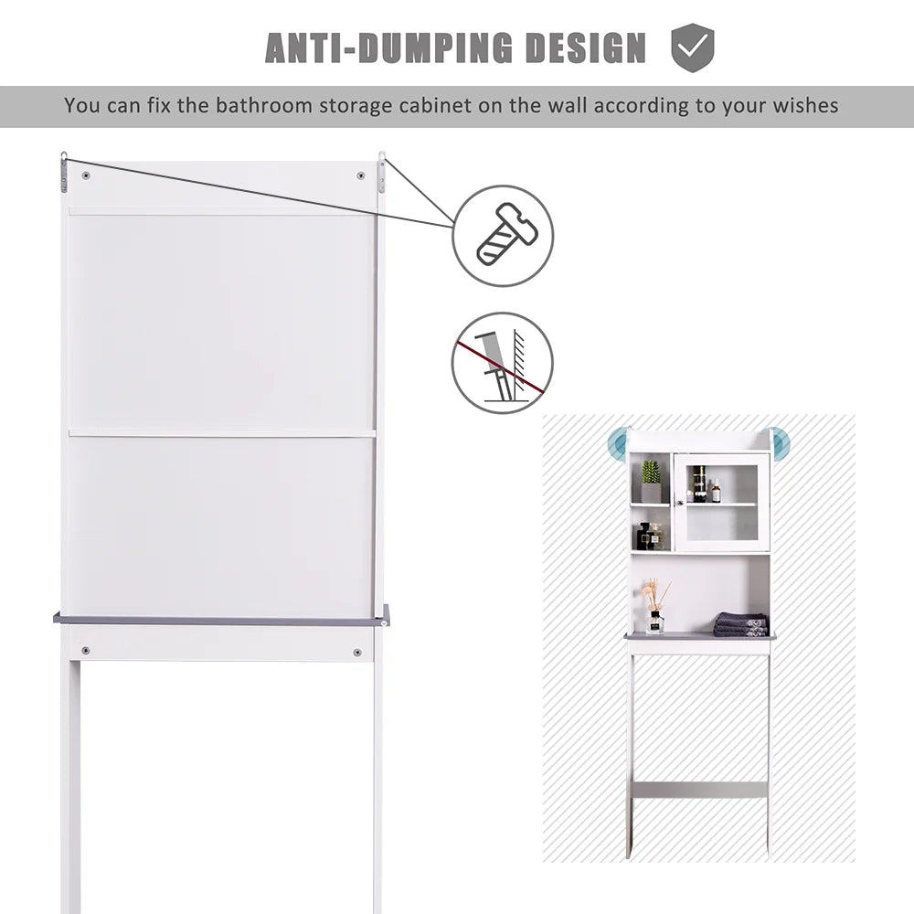 Over-The-Toilet Space Saver, Bathroom Storage Cabinet, Toilet Organizer with Adjustable Shelves and Door Cabinet, Wooden Behind Toilet Storage for Space Saving, Easy Assembly - White, K3822