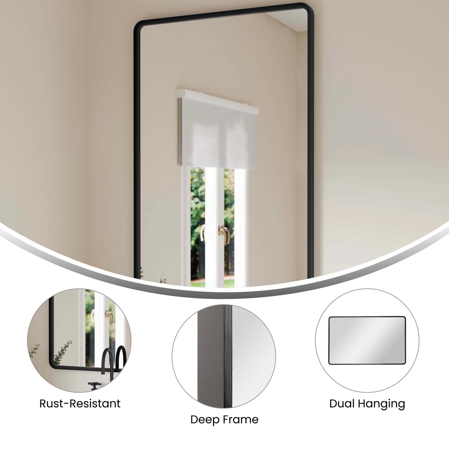 Emma + Oliver 48" x 30" Rectangular Wall Mirror with Black Frame and Silver Backed Glass for Clarity for Entryways, Bathrooms & More