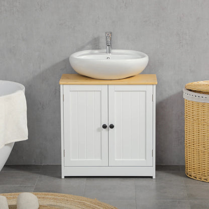 Kleankin Modern Bathroom Under Sink Cabinet,Bathroom Vanity for Wall Mount Sink,Storage Cabinet with Double Doors and Adjustable Shelf,White,White Mdf Bath Faucets Bathroom Storage