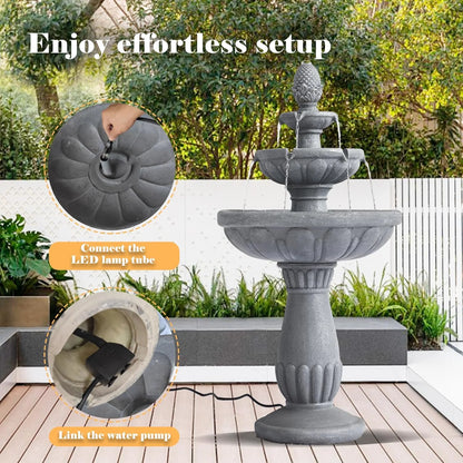 Haverchair 40.6" High Large Italian Outdoor Water Fountain, 3-Tier Standing Bubbler Waterfalls Fountain with Pineapple Top and Roman Pillar, Resin Garden Water Fountains for Bird Bath Patio Yard Deck