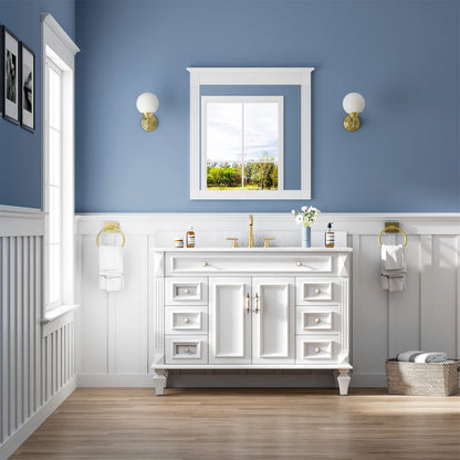 ANGELES HOME 33" x 32" Wall-Mounted Vanity Mirror, Solid Wooden Framed Makeup Mirror, Bathroom Wall Mirror for Bedroom Living Room Entryway, White