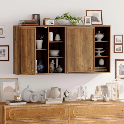 ANHDAH Rustic Wall Cabinet - Wooden Bathroom Storage with Shelf, Over-Toilet Mounted Cupboard for Kitchen, Laundry, Garage (Brown)