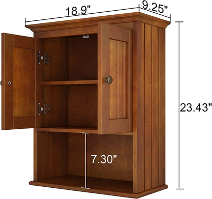 Wood Wall Cabinet, Bathroom Medicine Cabinet Storage with Doors and Adjustable Shelf, Rustic Cabinet Wall Mounted for Bathroom, Living Room, Kitchen, Yellow