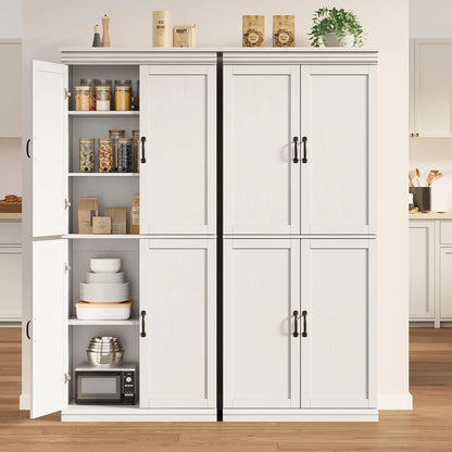 DSstyles Pantry Cabinet, Freestanding Kitchen Pantry Storage Cabinet,70" Cupboard, Tall Storage Cabinet with Doors and Adjustable Shelves, for Bathroom, Dining Room, Living Room, Antique White/Gray