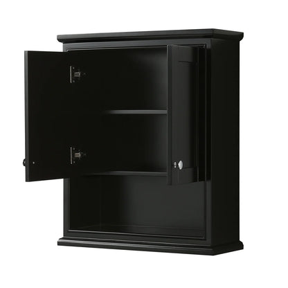 Wyndham Collection Deborah Over-the-Toilet Bathroom Wall-Mounted Storage Cabinet in Dark Gray with Matte Black Trim