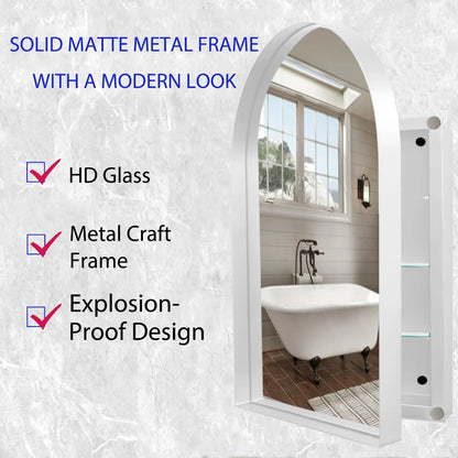 DUOSONG 24X36 Inch Arched Recessed Medicine Cabinet, Metal Framed Bathroom Wall Cabinet With Mirror And Adjustable Shelves, Wall Mirror With Storage For Bathroom, White White Metal Bath & Faucets