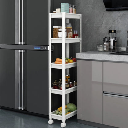 Untyo 5-Tier Slim Bathroom Storage Cart with Rolling Wheels,Kitchen Rolling Utility Cart for Narrow Space, White