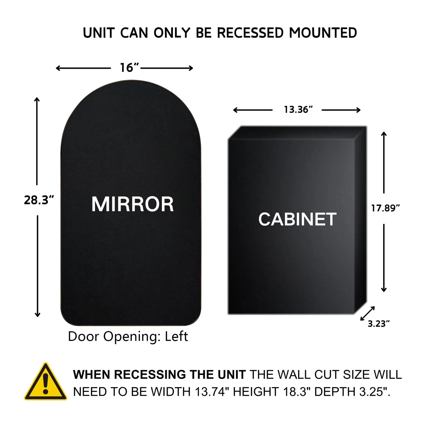 TEHOME Black Arched Recessed Bathroom Medicine Cabinet with Mirror Arch Vanity Mirros 16x28.3"