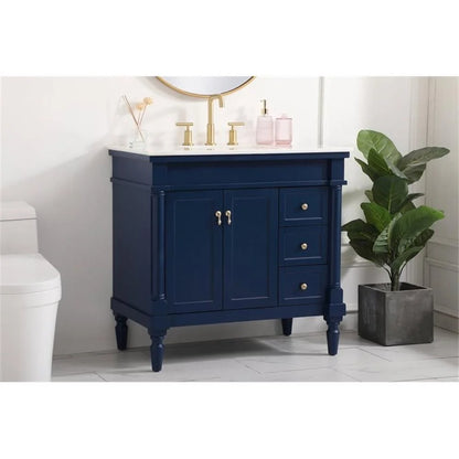Elegant Decor Lexington 36" Solid Wood Single Bathroom Vanity in Blue