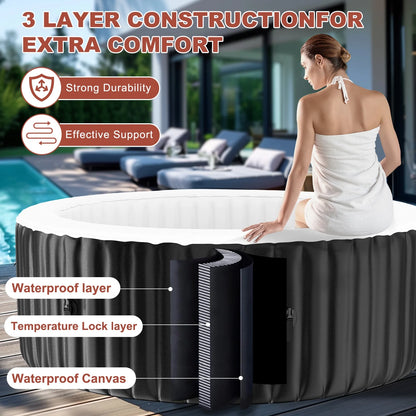 MOPHOTO 72" X 72" X 25" 2-4 Person Inflatable Hot Tub, Large Portable Round Hot tub with 120 Bubble Jets, Outdoor Bathtub Spa Set Included Heater Pump, Filter and Spa Cover