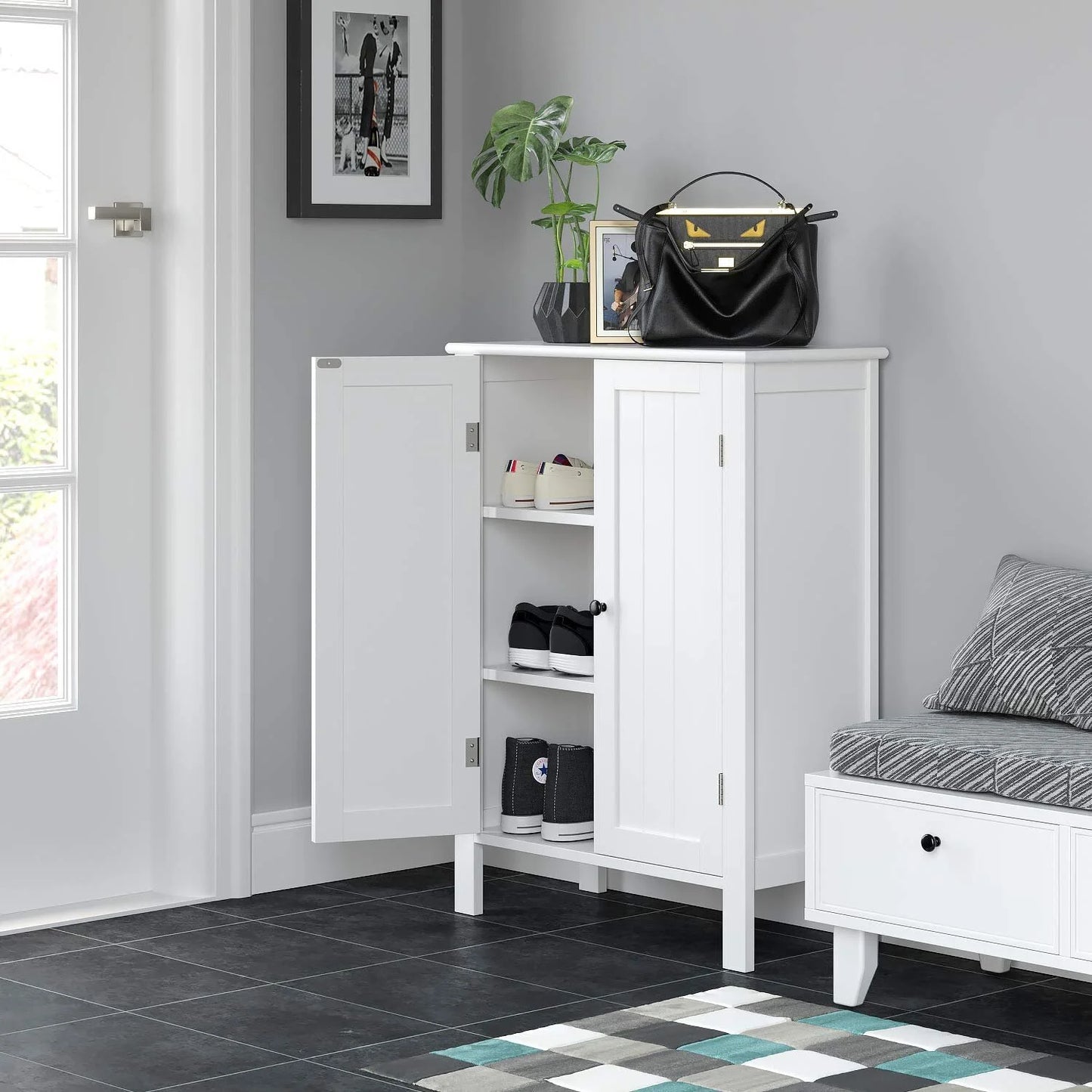 Homfa Bathroom Cabinets Freestanding, Bathroom Storage Floor Cabinet, White Storage Cabinets with Doors and Shelves