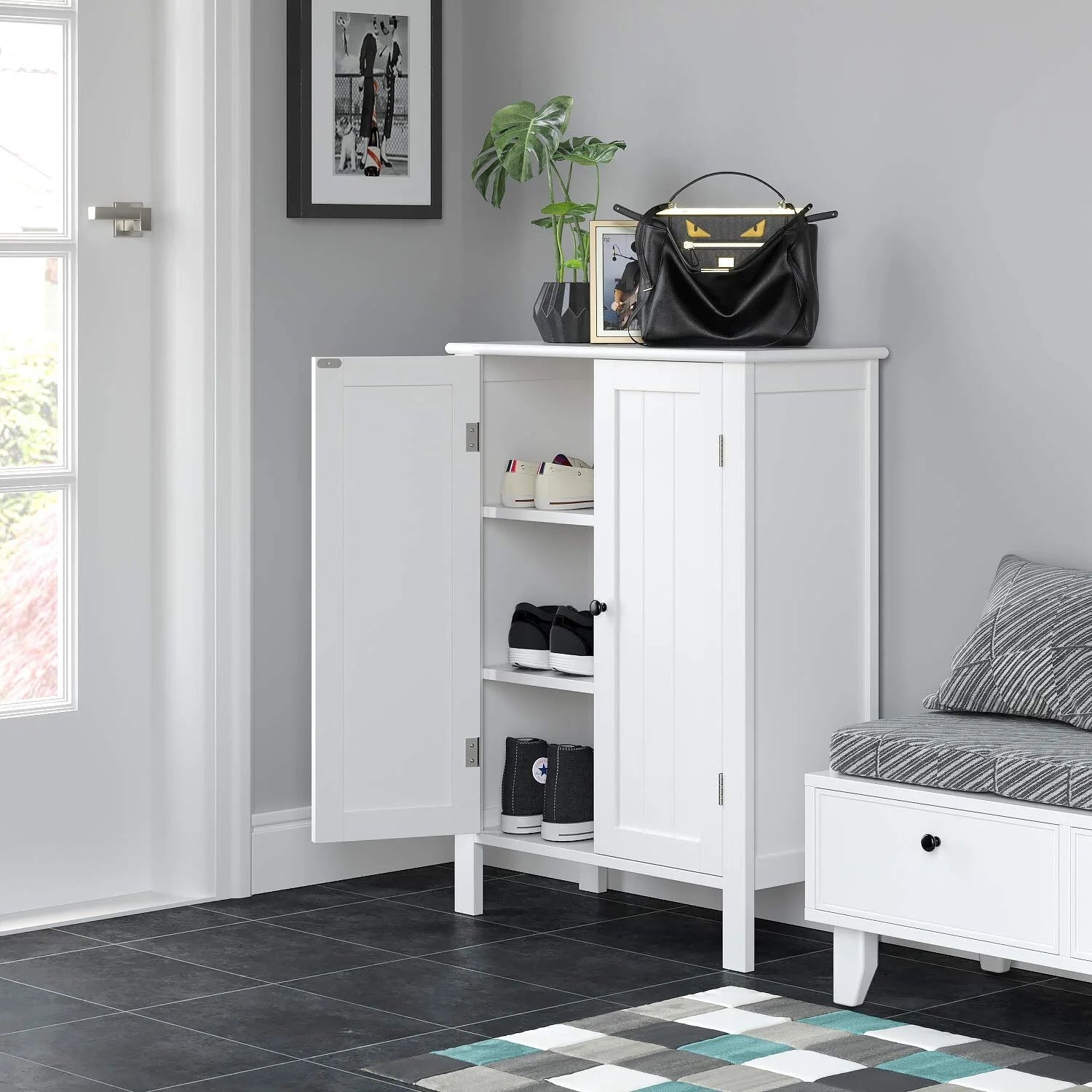 Homfa Bathroom Cabinets Freestanding, Bathroom Storage Floor Cabinet, White Storage Cabinets with Doors and Shelves