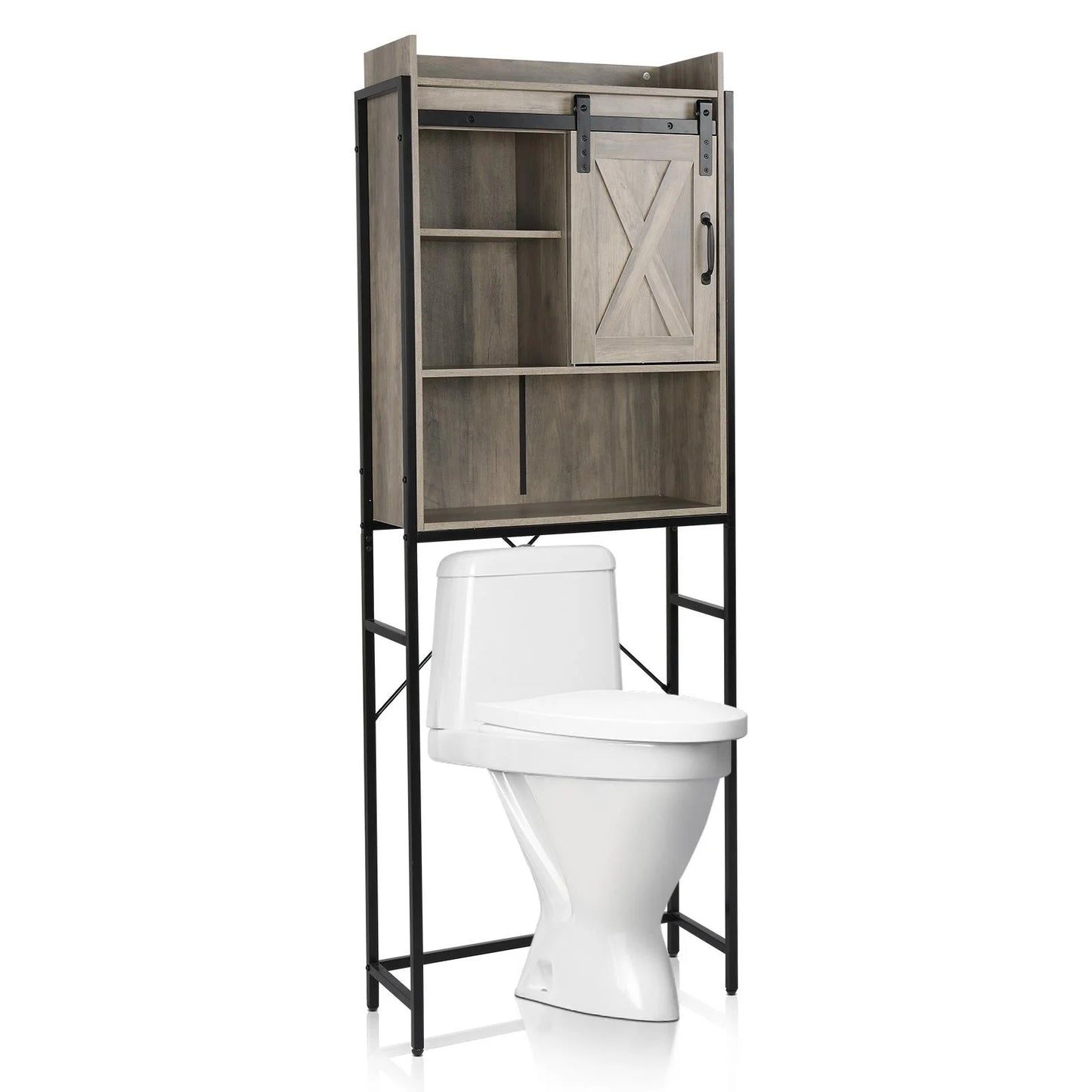 Zimtown Retro Style Over the Toilet Bathroom Storage Space Saver with Cabinet and Open Shelf, Retro Gray