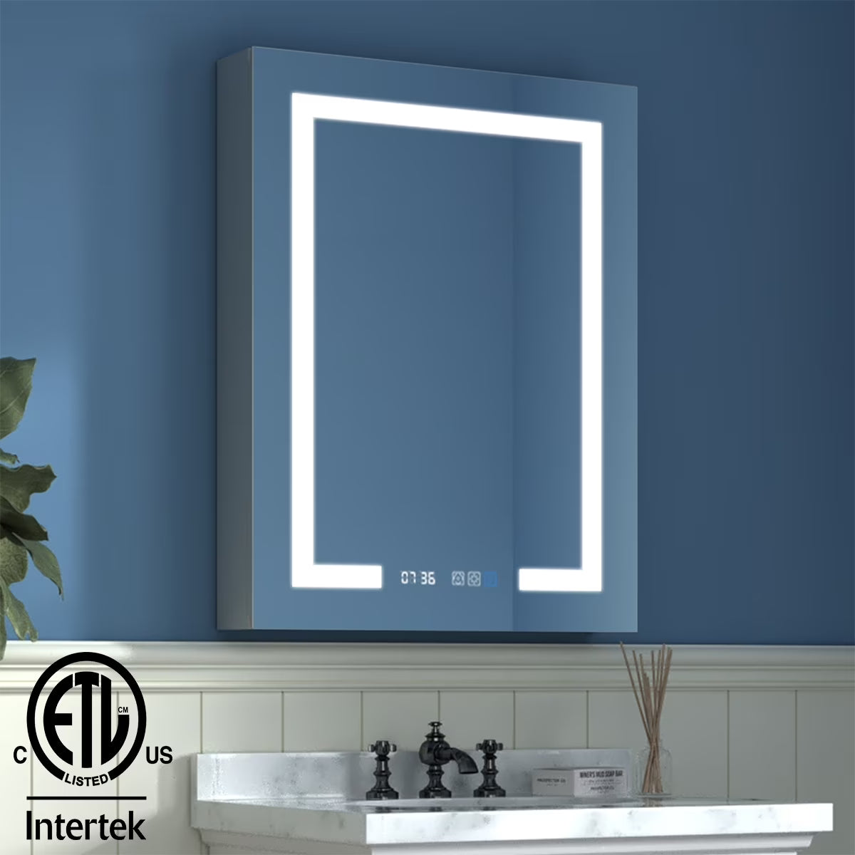 ExBrite LED Lighted Bathroom Medicine Cabinet with Mirror and Shelf,Recessed or Surface Mount,Defog, Stepless Dimming 20"x32" Left-hinged