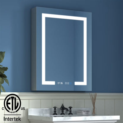 ExBrite LED Lighted Bathroom Medicine Cabinet with Mirror and Shelf,Recessed or Surface Mount,Defog, Stepless Dimming 20"x32" Left-hinged