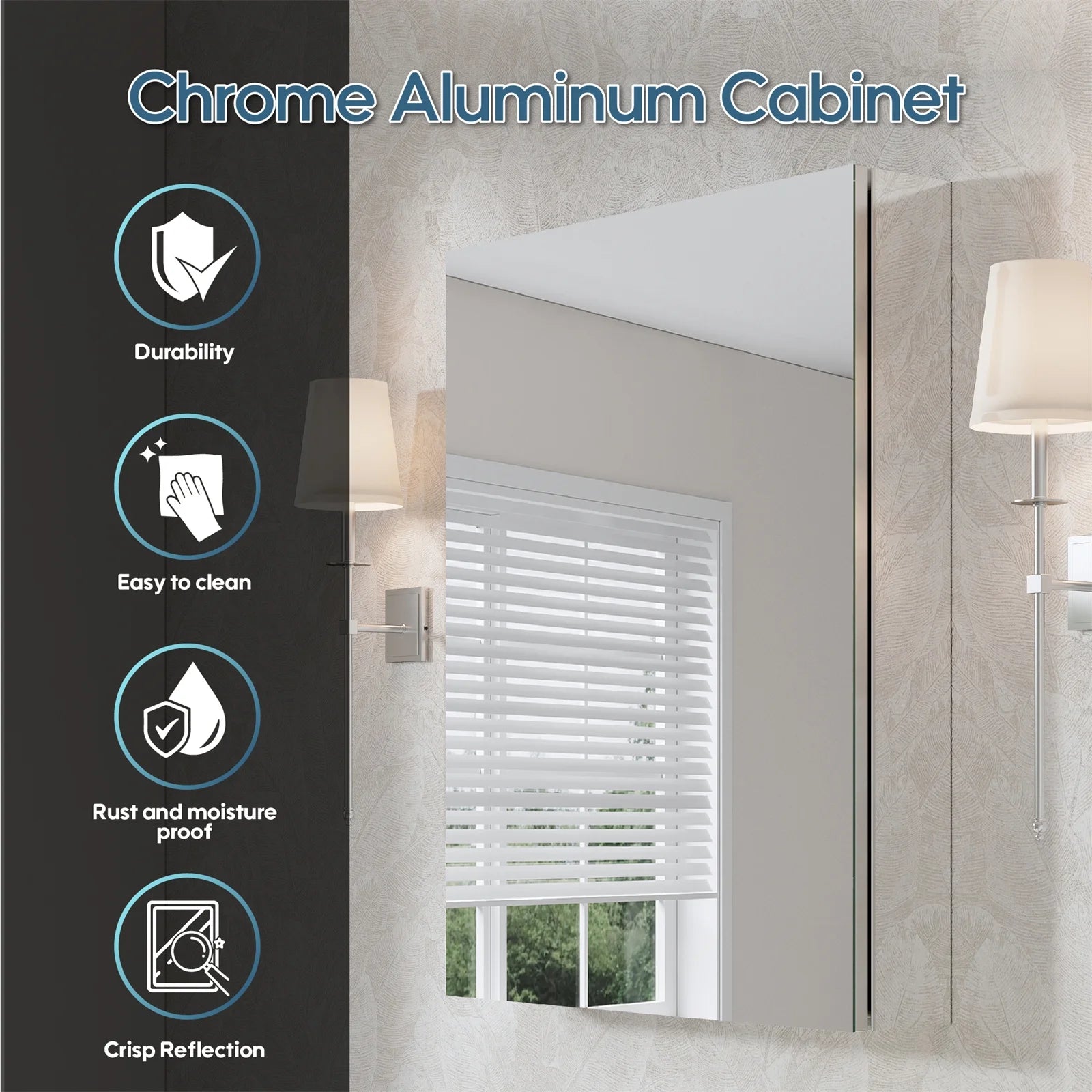 24" x 30" Bi-View Medicine Cabinet with Mirror, Surface Mount or Recessed Mirror Medicine Cabinet for Bathroom, Anodized Chrome Aluminum Frame, Bathroom Mirror Cabinet with Storage Right Open