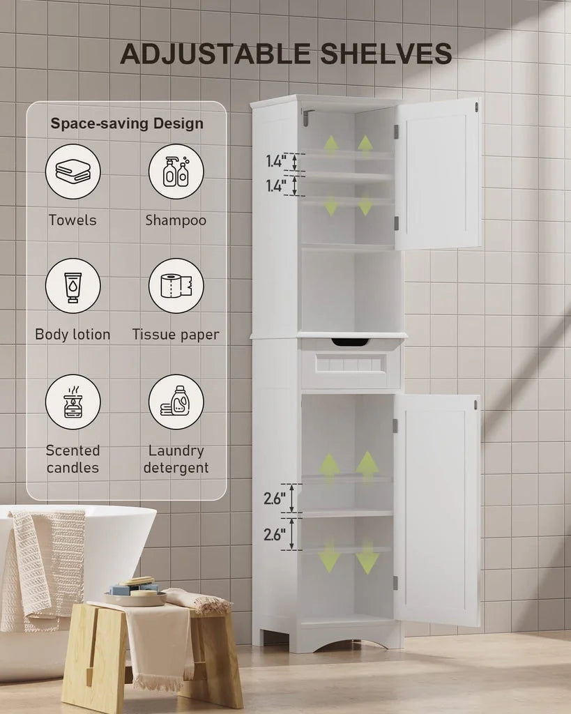 Aiho 67"H Bathroom Storage Cabinet with 2 Doors and 1 Drawer for Bathroom, Bedroom, Kitchen, and Living Room - White