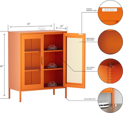 White Metal Cabinet with Doors and Shelves,Metal Locker Storage Cabinet with Leg,3-Tier Office Cabinet,Metal Shelf Cabinet for Home Office,Bathroom,Coffee Bar,Balcony