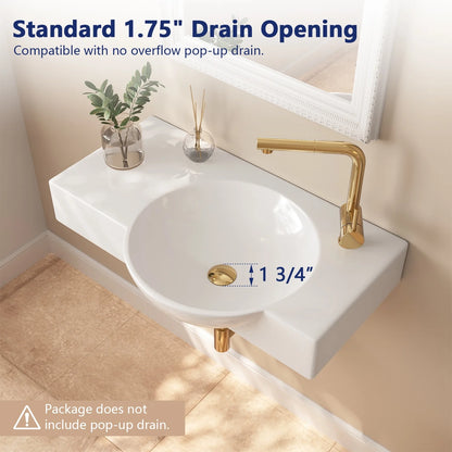DeerValley DV-1WS0125 30" x 18" White Rectangular Vitreous China Wall Mount Bathroom Sink with Faucet Hole