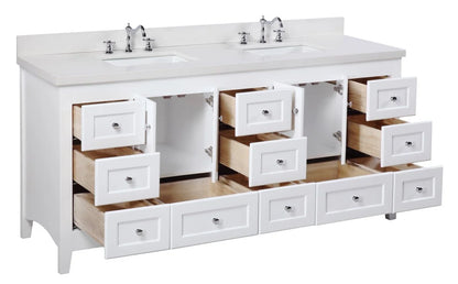 Abbey 72" Double Bathroom Vanity with Marine Gray Cabinet and Quartz Top