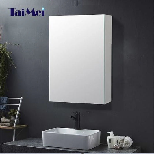 Taimei 12" Wx 24" Hx4�?D Aluminum Medicine Cabinet with Frameless Beveled Mirror, Color Satin, Bathroom Mirror Cabinet with Adjustable 2 Glass Shelves, Storage Cabinet by FOCA US