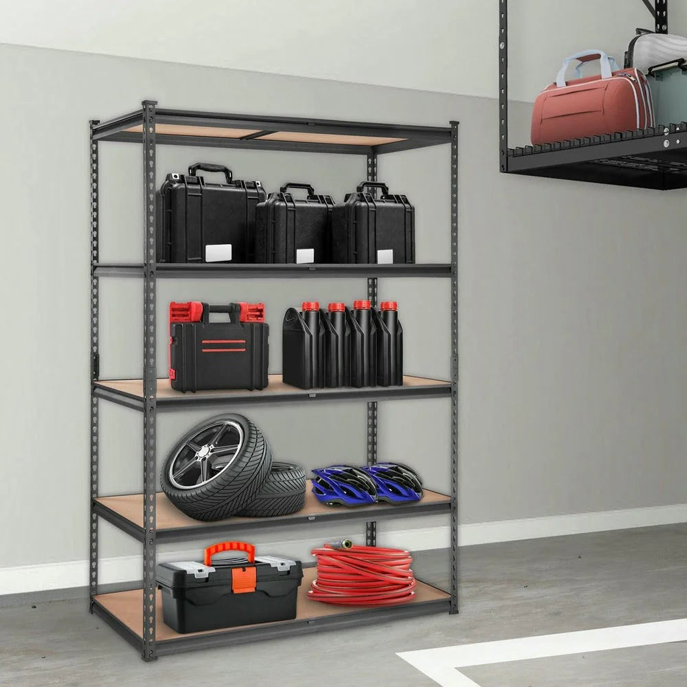 Choco Moon Heavy Duty 5-Tier Garage Shelves, 2000 lbs, Black Steel Organizer, Perfect for Kitchen Pantry, Basement, Bathroom, Laundry Room