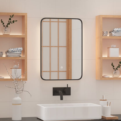 Hironpal Black Metal Framed Bathroom Mirror Medicine Cabinet Recess or Surface Mount Installation