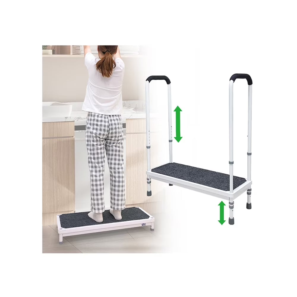 Step Stool with Handle for Elderly Medical Step Stools Seniors Handicap High Beds Mobility Platform Steel Foot Steps With Handrails Ramp Assist for Car, Bedside, Shower, Bathtub