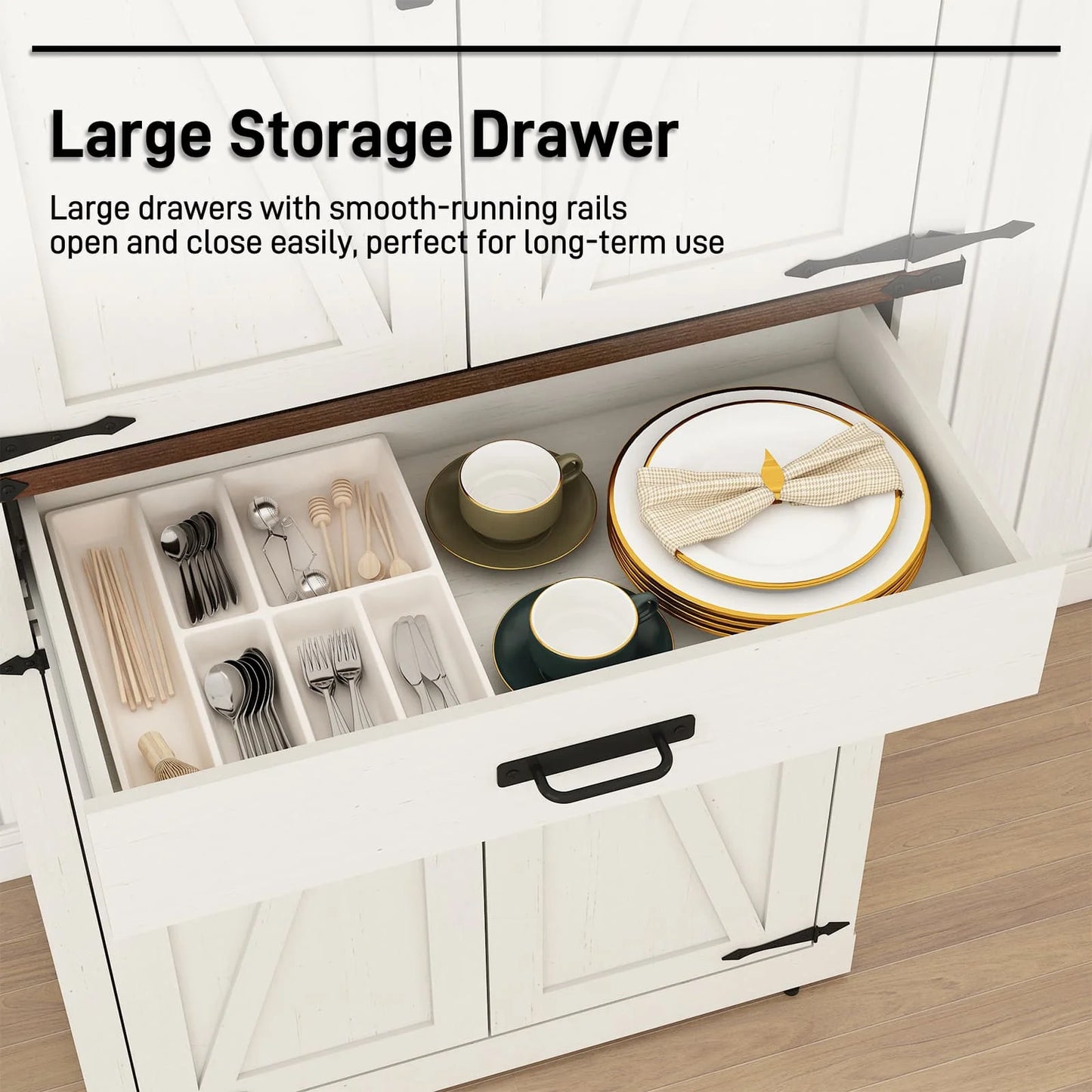 72" Tall Farmhouse Kitchen Pantry Cabinet w/1 Drawer & 4 Roomy Storage Shelves, Versatile Wood Storage Cabinet with 4 Barn Door & Adjustable Shelves & for Dining Room Bathroom Utility Room