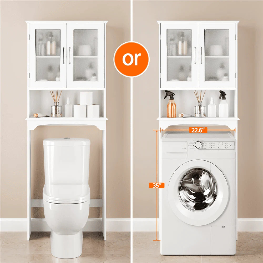 SmileMart Wooden Over the Toilet Storage Cabinet 3-Shelf for Bathroom, White