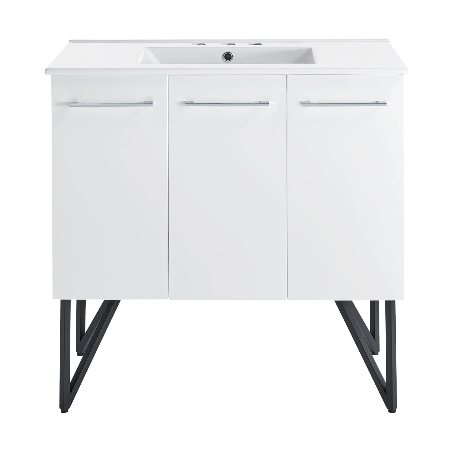 Annecy 36 in. White Bathroom Vanity With White, 3-Hole Ceramic Sink Top