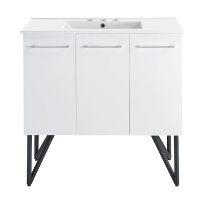 Annecy 36 in. White Bathroom Vanity With White, 3-Hole Ceramic Sink Top