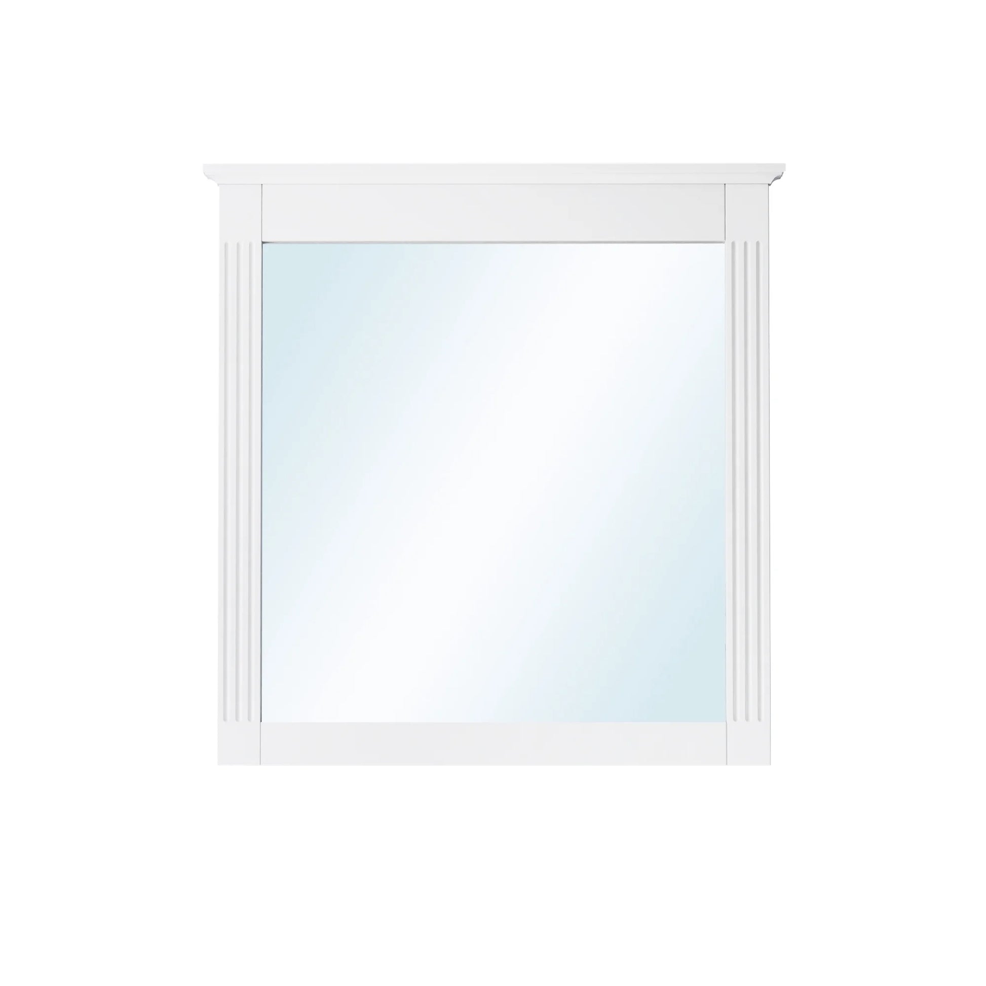 ANGELES HOME 33" x 32" Wall-Mounted Vanity Mirror, Solid Wooden Framed Makeup Mirror, Bathroom Wall Mirror for Bedroom Living Room Entryway, White