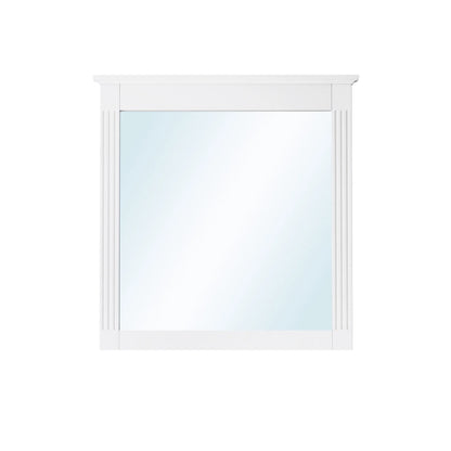 ANGELES HOME 33" x 32" Wall-Mounted Vanity Mirror, Solid Wooden Framed Makeup Mirror, Bathroom Wall Mirror for Bedroom Living Room Entryway, White