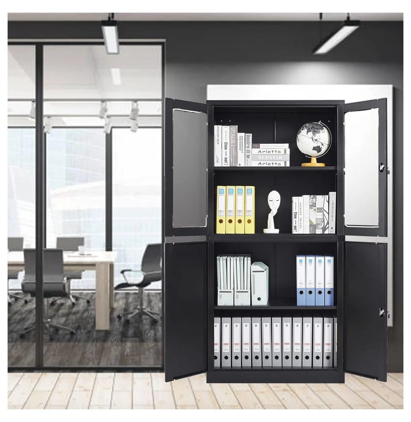 WDNMD9418 Storage Cabinet with Doors and Shelves,Display Cabinet with Glass Doors, Freestanding Kitchen Pantry Cabinet with Glass Doors and Shelves for Home Office, Pantry,Kitchen Bathroom