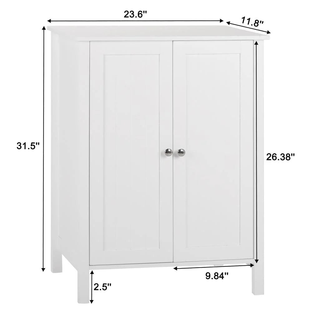 ZENY White Wooden 2 Door Bathroom Cabinet Storage with 3 Shelves Free Standing