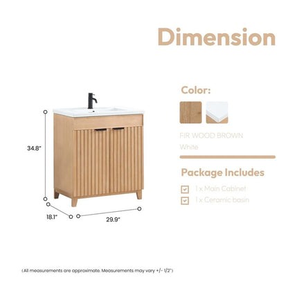 Palos 30" Single Bath Vanity in Fir Wood Brown with Drop-In White Ceramic Basin