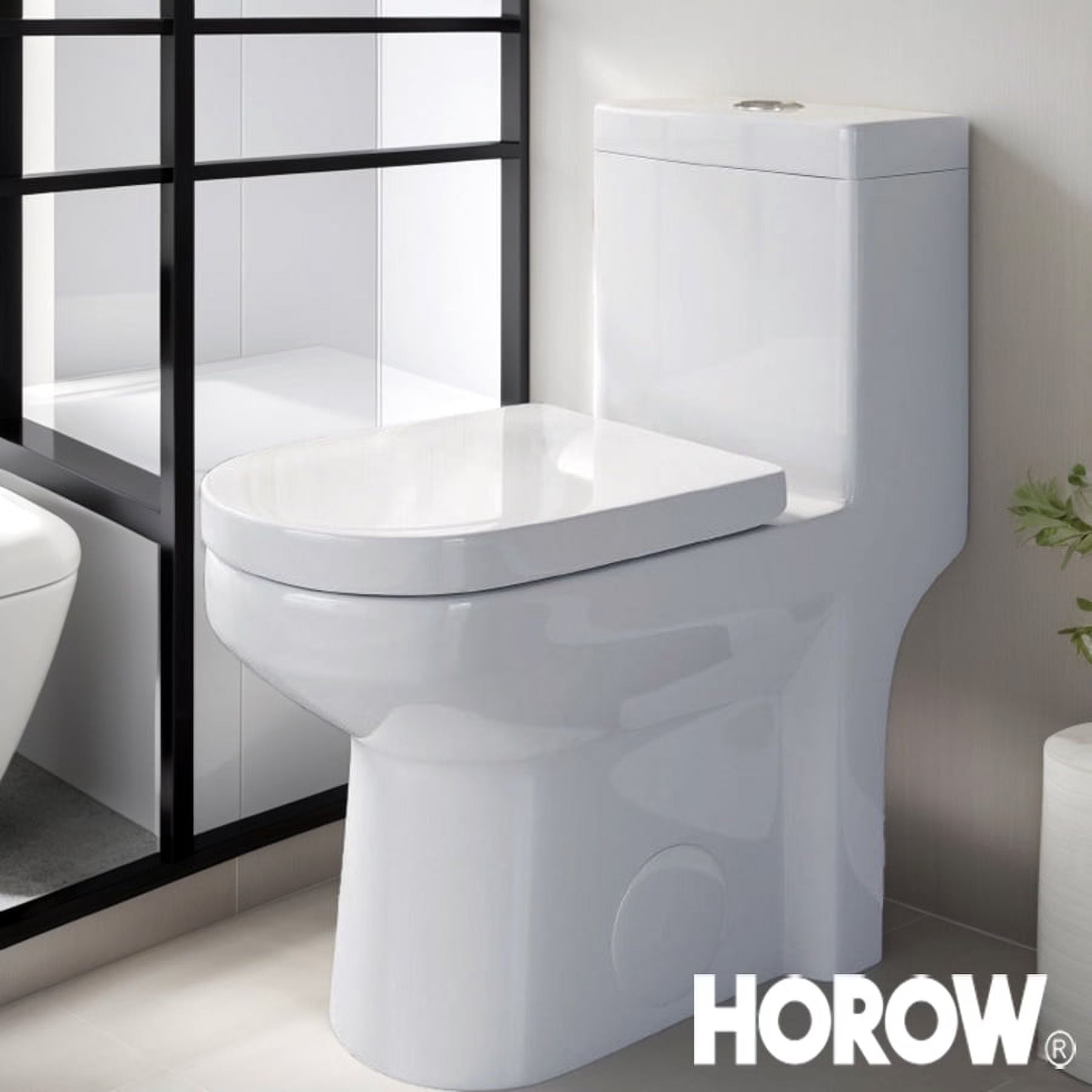 HOROW Small Toilet One Piece Short Compact Bathroom Tiny Mini Commode Water Closet Dual Flush Concealed Trapway