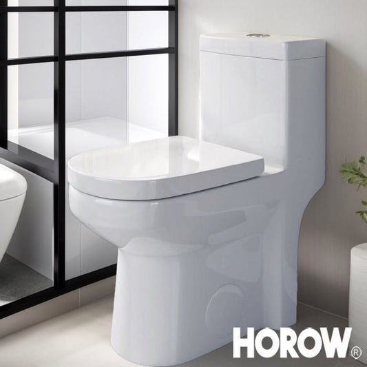 HOROW Small Toilet One Piece Short Compact Bathroom Tiny Mini Commode Water Closet Dual Flush Concealed Trapway