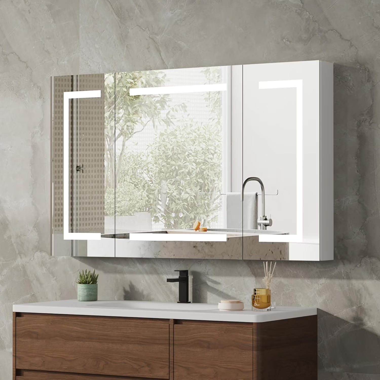DEYGIA Medicine Cabinet with LED Mirror for Bathroom, 24''x30'' Aluminum, Wall Mounted Led Medicine Cabinet, Defog, Stepless Dimming, 3 Colors, 2 Outlets, 2USB (24'' x 30�?Single Door)