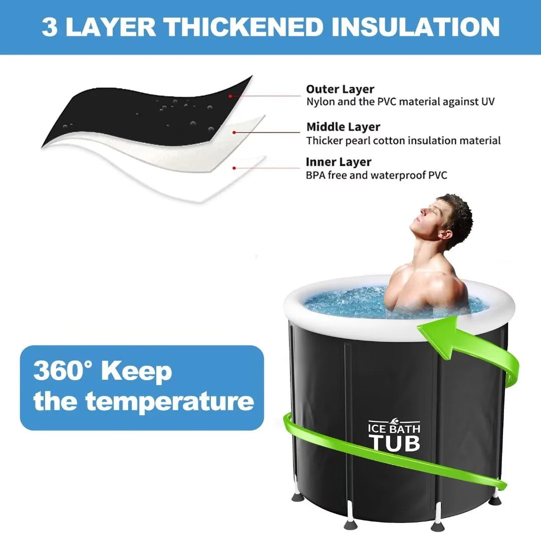 MOPHOTO Oversized Ice Bath Tub for Athletes, Inflatable Portable Bathtub Foldable Ice Bathtub, Large Outdoor Ice Bath with Lid, Cold Plunge Tub Freestanding Bathtubs for Adults, 34" x 30"