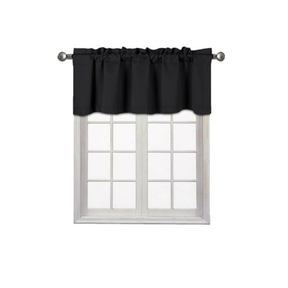 Valance curtain blackout thermal unlined TVLO black valance for kitchen, bathroom, bedroom living room short window rod pocket 54 inch x 18 inch