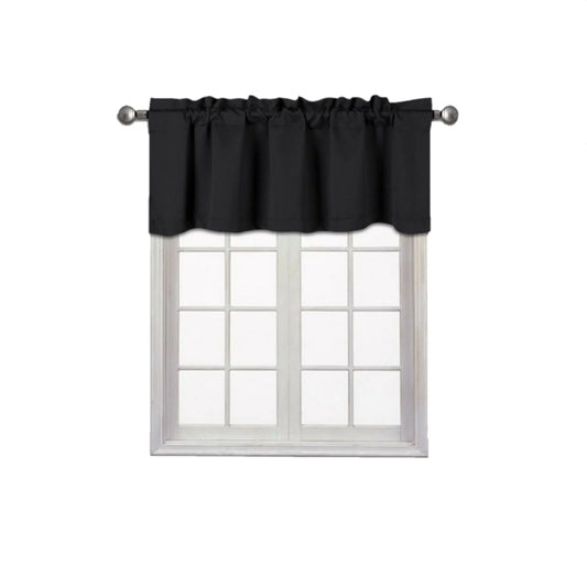 Valance curtain blackout thermal unlined TVLO black valance for kitchen, bathroom, bedroom living room short window rod pocket 54 inch x 18 inch