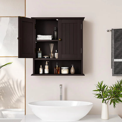 Brown Bathroom Cabinet Wall Mounted, Small Bathroom Medicine Cabinet with 2 Door Adjustable Shelves, Bathroom Wall Cabinet Over Toilet for Laundry Room Kitchen