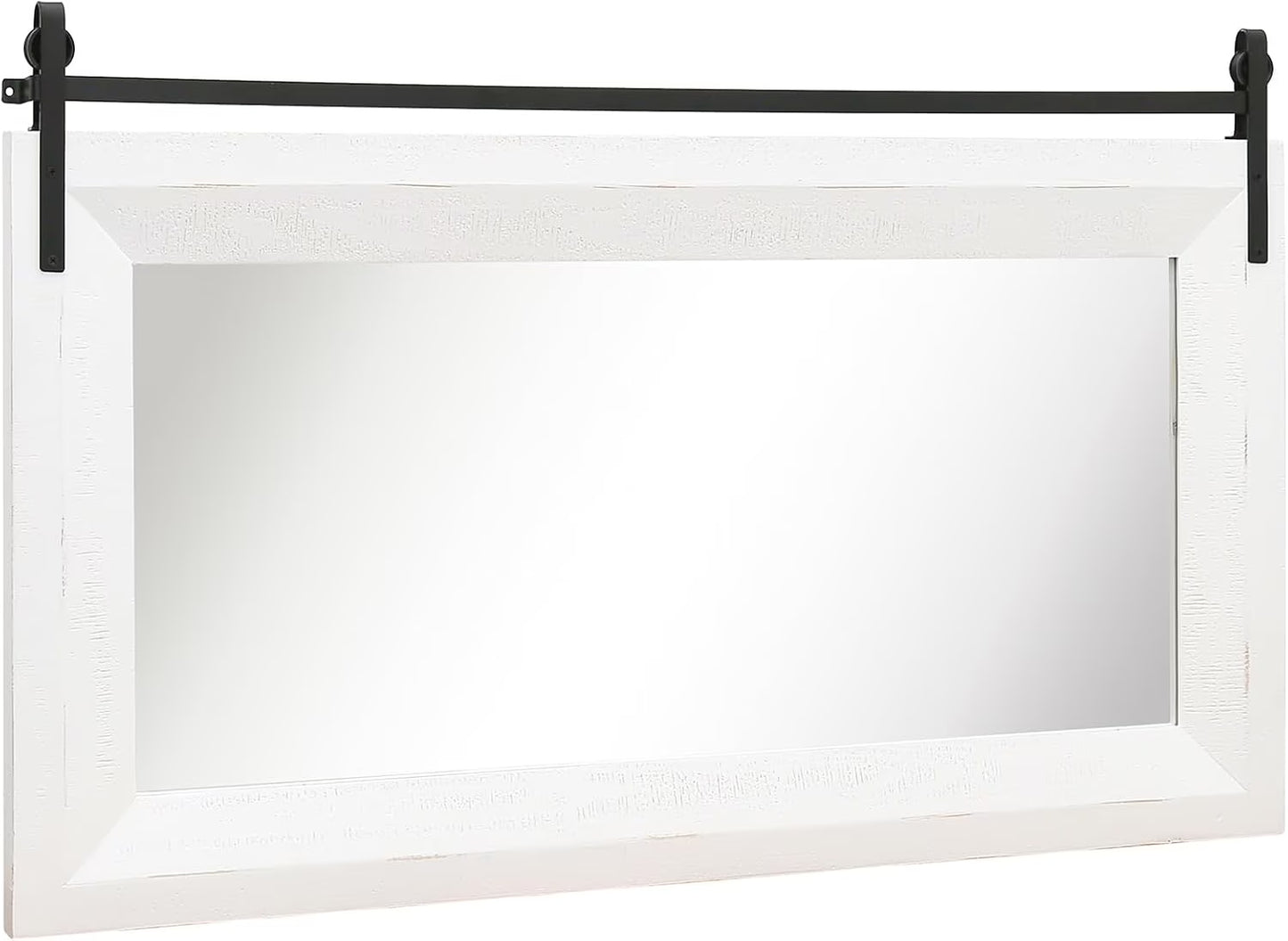 ALBAD Farmhouse Wood Framed Wall Mirror, Natural Wood and Framed Wall Mounted Bathroom Vanity Mirror for Farmhouse Decor, Vertical or Horizontal Hanging