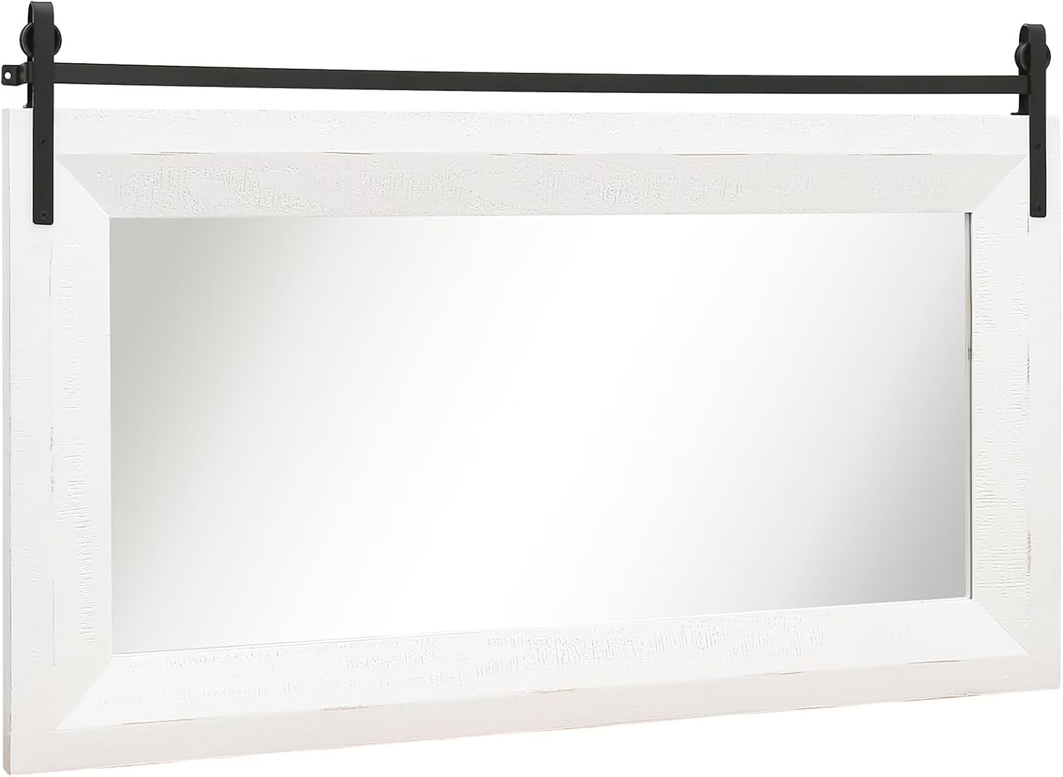ALBAD Farmhouse Wood Framed Wall Mirror, Natural Wood and Framed Wall Mounted Bathroom Vanity Mirror for Farmhouse Decor, Vertical or Horizontal Hanging