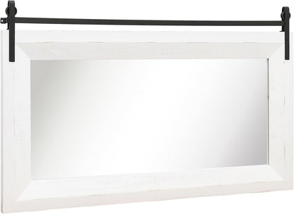 ALBAD Farmhouse Wood Framed Wall Mirror, Natural Wood and Framed Wall Mounted Bathroom Vanity Mirror for Farmhouse Decor, Vertical or Horizontal Hanging