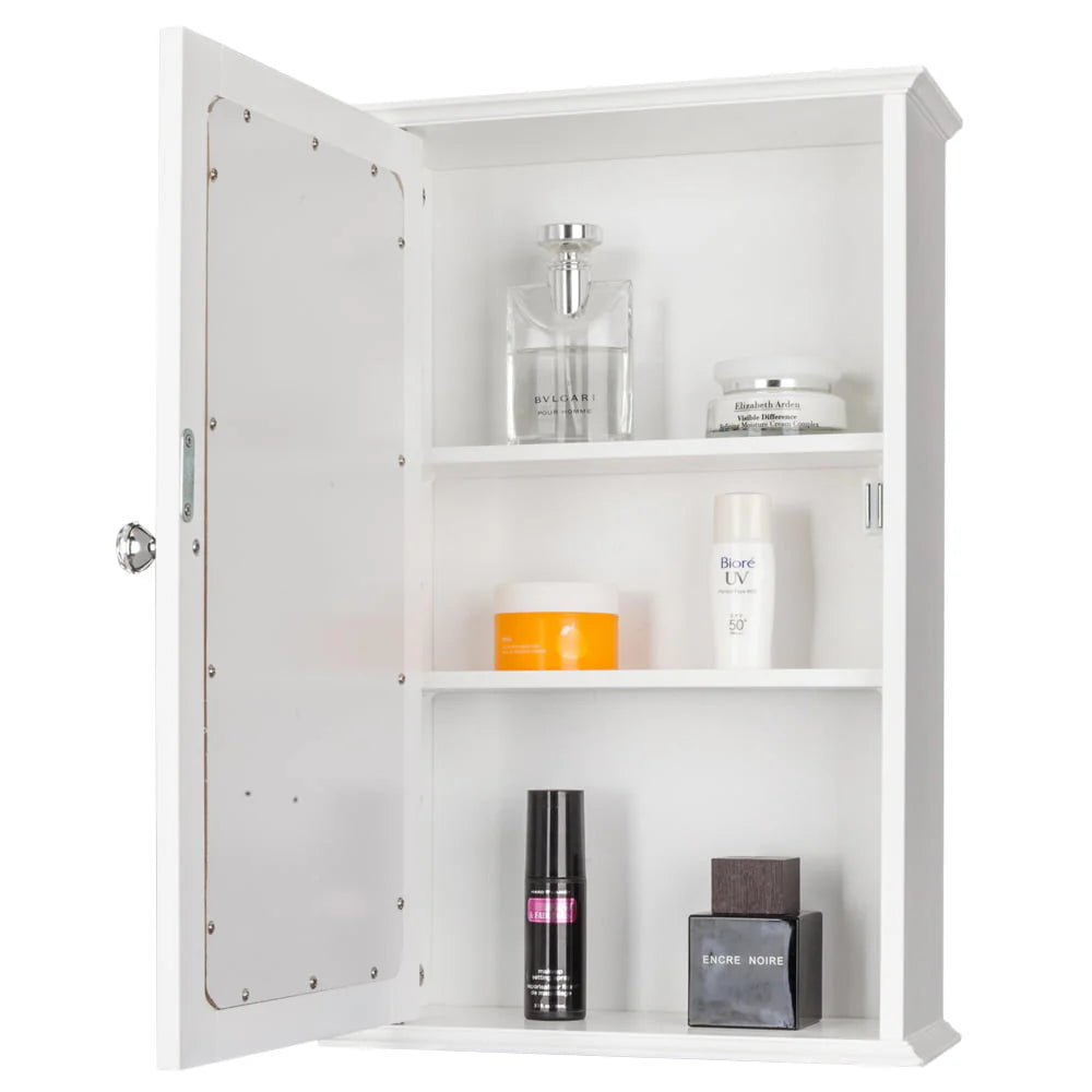 VINGLI Small Medicine Cabinet with Mirror White Bathroom Wall Mount Cabinet MDF 3 Shelf Storage Organizer with Single Mirrored Door and 2 Adjustable Shelves
