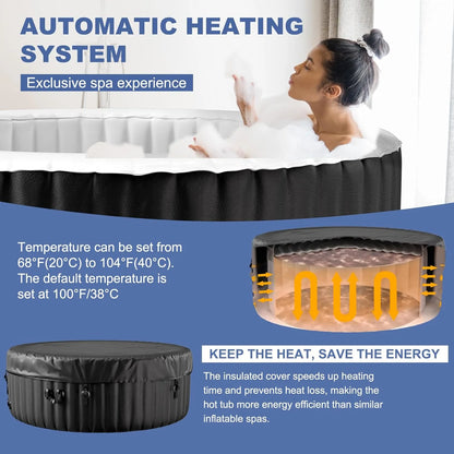 73 inch Outdoor Inflatable Hot Tub with 130 Bubble Air Jets, 4-6 Person Square Portable Hottub Spa with LED Control Panel, Blow Up Spa Bathtub with 2 Filter, Temperature up to 104��F